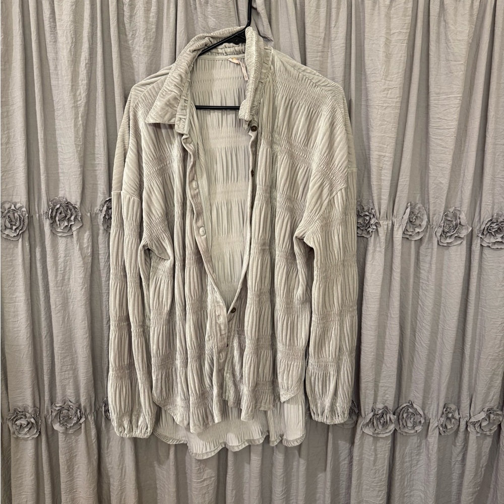 Free People Crinkled Button-Up Shirt - Gray